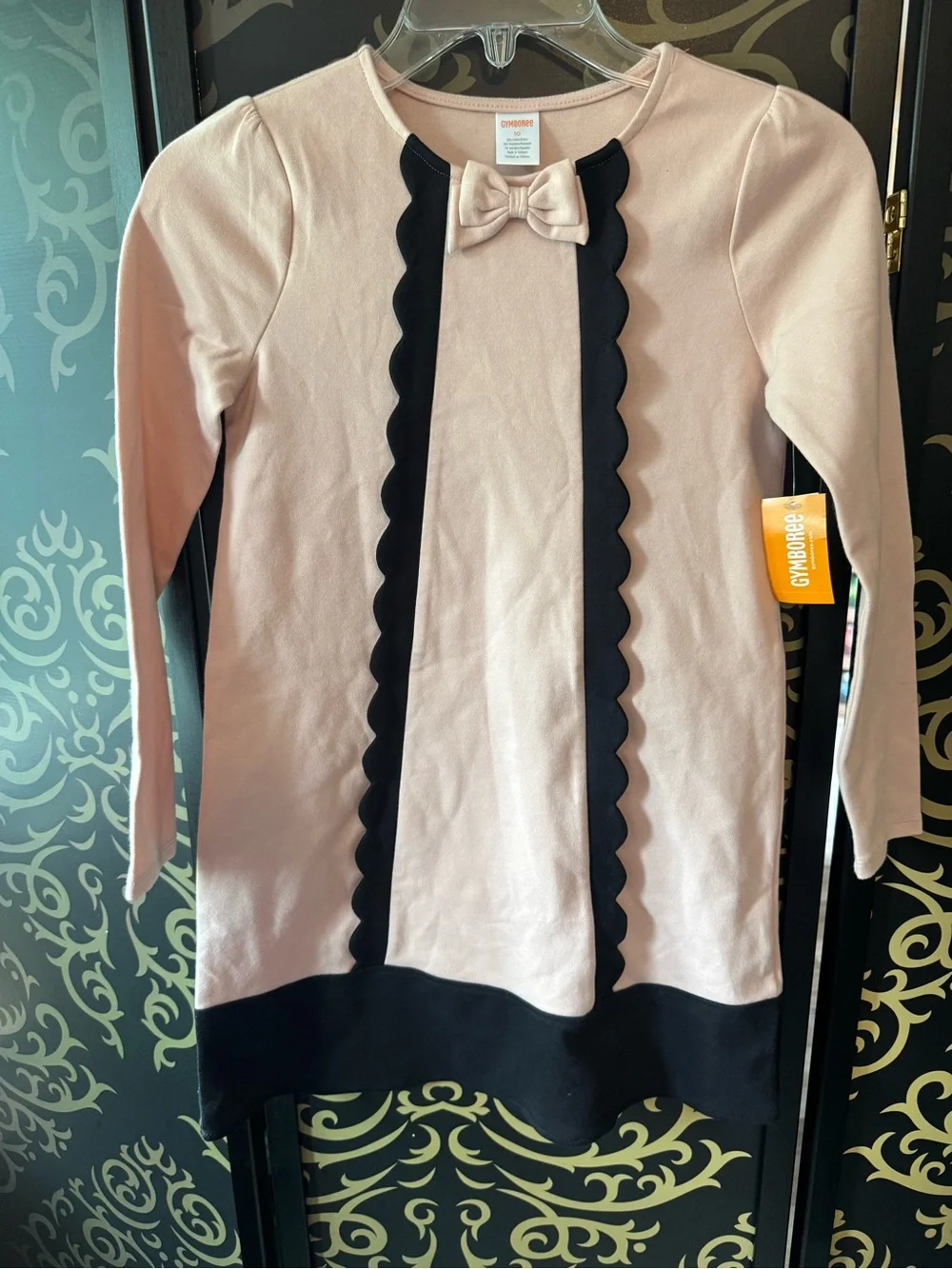 Gymboree Cream Dress with Black Scallop Trim and Bow